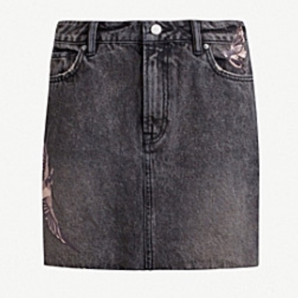 Allsaints Bird-embroidered Denim Skirt